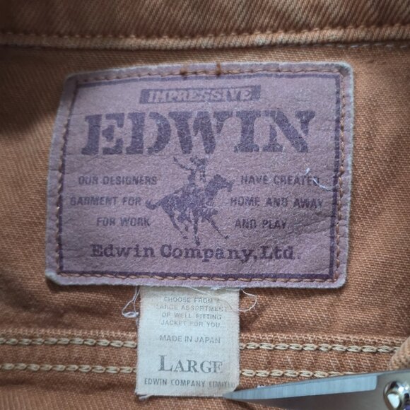 Vtg Edwin Company Ltd Montana Jacket Men L Burnt Orange Denim Oversize Crop FLAW - Picture 3 of 16